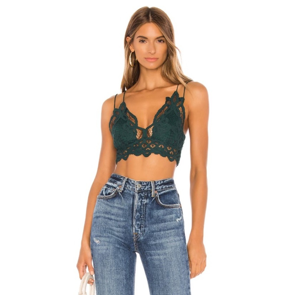 Free People FP One Adella Bralette Lace Boho Criss Cross Smocked Crop Top S